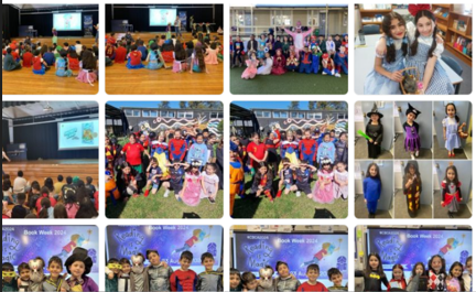 A montage of photos showing book week ecelebrations.