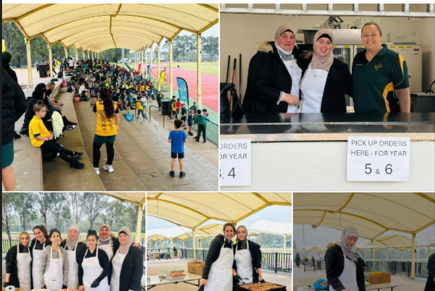 A montage of photos showing the athletics carnival and parent helpers.