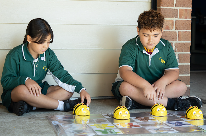 students playing with beebots