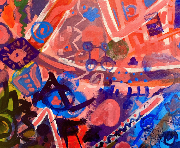 Colourful, abstract artwork completed by a class of Stage 2 students.